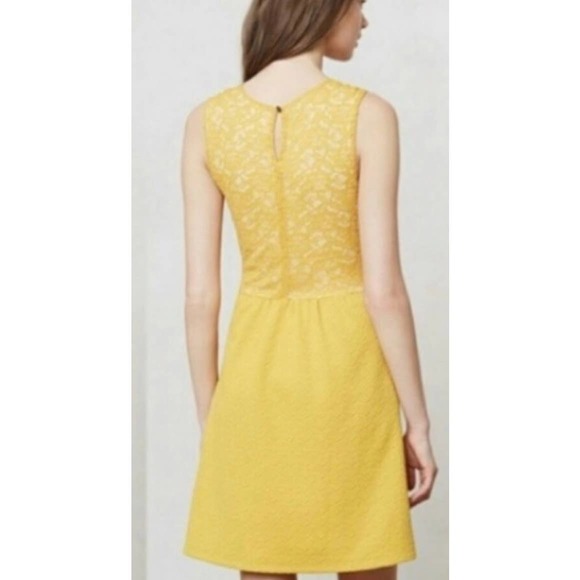 Anthropologie Maeve Vera Lace Mustard Yellow Dress Size Xsmall - Picture 2 of 12